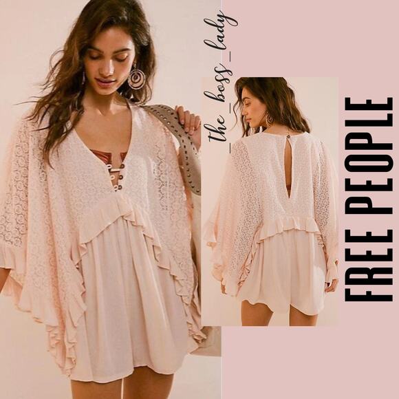 Free People romper floral lace ruffled one piece playsuit boho jumpsuit XS